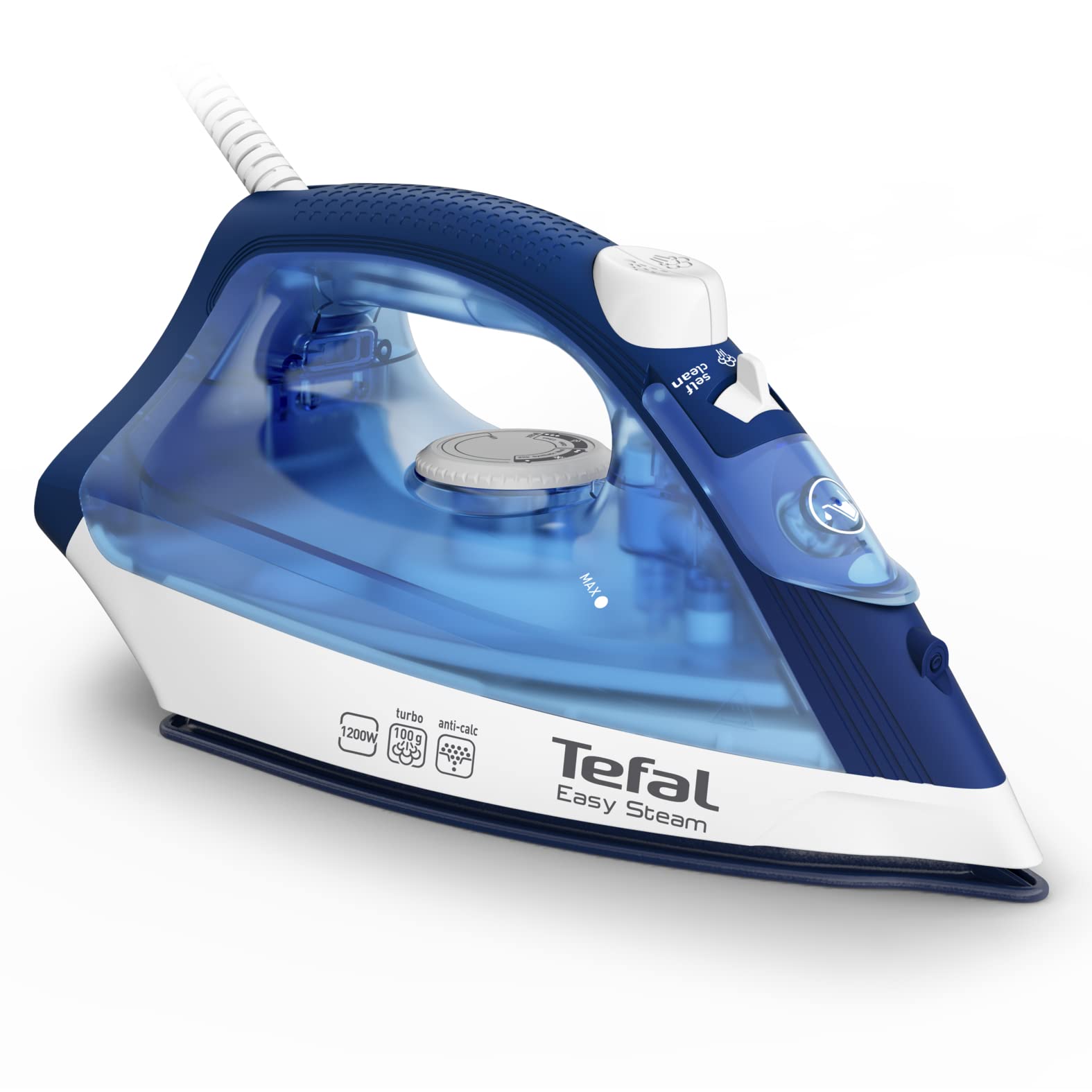 Tefal Easy Steam, Steam Iron, Non-stick, Anti-scale, 220 ml, 1200 Watts, Blue تيفال مكواة بخار ايزي ستيم، غير لاصقة، مضادة للتقشر، 220 مل، 1200 واط Tefal Easy Steam, Steam Iron, Non-stick, Anti-scale, 220 ml, 1200 Watts, Blue تيفال مكواة بخار ايزي ستيم، غير لاصقة، مضادة للتقشر، 220 مل، 1200 واط